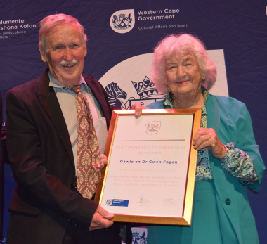 Gawie and Gwen Fagan with their Ministerial Commendation at the 2014/15 Cultural Affairs Awards.