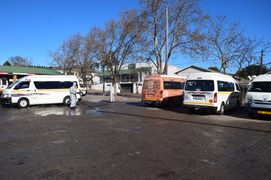 Minister Maynier oversees municipality disinfecting a taxi rank in Grabouw
