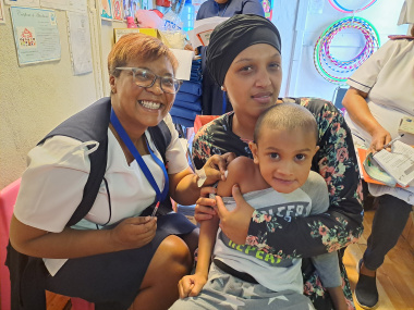 Akiefa Lewis (25) heard the Department of Health and Wellness team mobilising the community in Eastridge, Mitchells Plain for the measles campaign and brought her 5-year-old son, Abdul Qadir, for his measles vaccination.