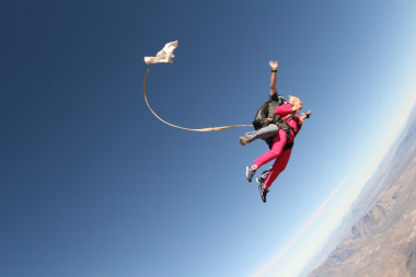 Minister Schafer skydives during the launch of Jump