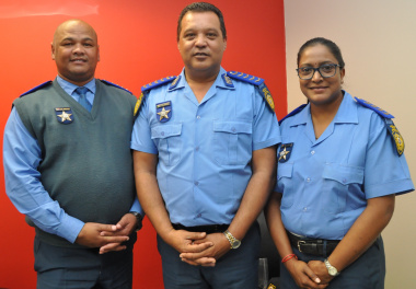 Inspectors Vigie Chetty and Nathan Arendse with Director Farrel Payne