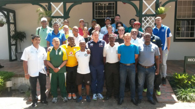 JP Naude (chairman of WECSA) and Phelisile Cengani (DCAS) with the District Academy Coaches