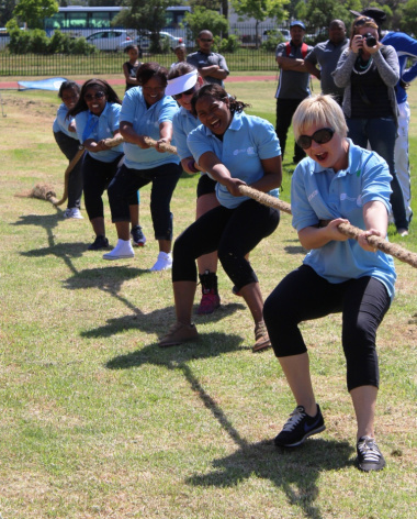 Ladies from Statistics South Africa participating in tug-of-war.