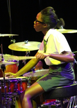 'Little Drummer Girl' 17 year old Tholakele Lolwana from the Langa School's Music Project on drums