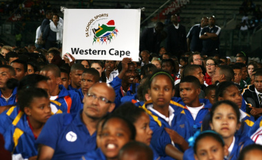 Members of Team Western Cape proudly display their colours at the Lucas Moripe Stadium.