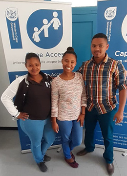 The Merweville e-Centre staff is ready to assist visitors at any time. From left is Development Manager Mary-Ann Voster, the PAY Intern Anquenic Devenish and former e-Centre manager Gradwell Ben. 
