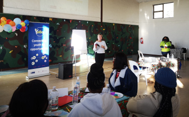Minister Anroux Marais speaks at the YeBo Youth camp
