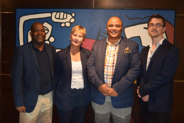 Minister Anroux Marais with Mxolisi Dlamuka, Guy Redman and Michael Janse van Rensburg at the Museum Symposium in Cape Town