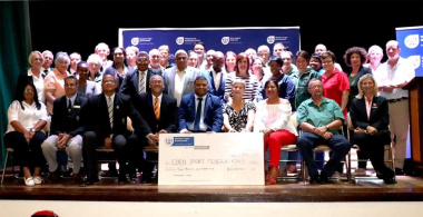 Minister Anroux Marais with representatives of Federations in the Eden District who received funding