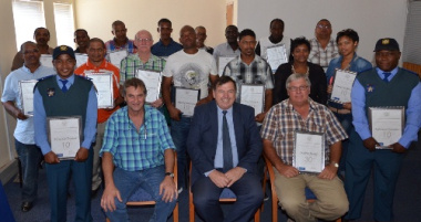 Minister Donald Grant and the Cape Wineland's Long Service Awards recipients.