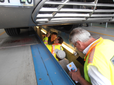 Minister Grant and traffic authorities inspect a bus at the Joe Gqabi Public Transport Interchange as part of the Sticker Project.