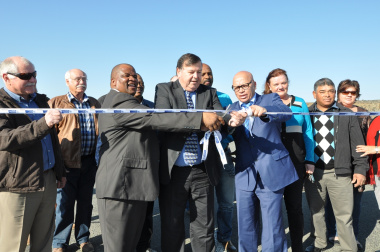 Minister Grant and Mayors Njadu and Prince at the opening of the Merweville Road.
