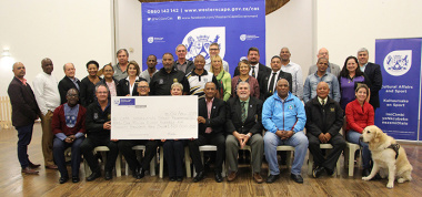 Minister Anroux Marais and Dr Lyndon Bouah with representatives of the various Cape Winelands sports federations.