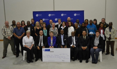 Minister Anroux Marais with all the sport funding recipients in the Overberg and officials from the department