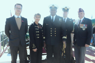 Minister Anroux Marais with CoCT Councillor Dave Bryant, Admiral Dlamini, Commander Steyn and MP Mark Wiley