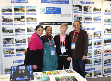 Minister Marais with Library Service staff at the Western Cape Library Service Exhibition stand.