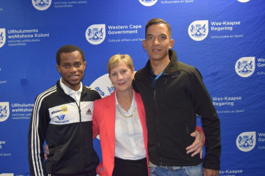 Minister Marais with Thulasizwe Mxenge (left) and Marco Abrahams (right)