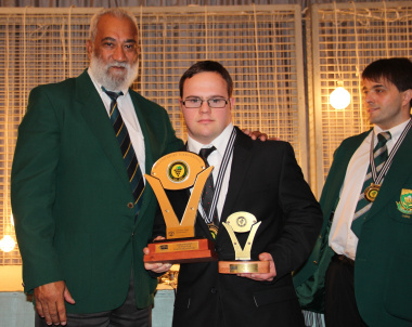 Henry Paulse (DCAS Sport Promotion) with Aquatics athlete Pieter Bell (Sportsman of the Year with a Disability).