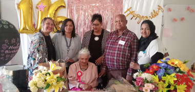 Alta Cupido (DSD social auxiliary worker), Chandre Pienaar (DSD social worker), DSD Western Cape Minister Sharna Fernandez, Michael Fortuin (old age home manager), Shireen Ely (community worker), and Ms Margaret Maritz.