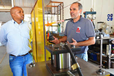 Mthunzi Rubuluza with Ebrahim Jacobs, owner of Ramiez Construction in Mossel Bay.