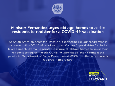 Minister Fernandez urges old age homes to assist residents to register for the COVID -19 vaccination 