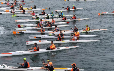 Paddlers raced from the Granger Bay, around Robben Island and back.
