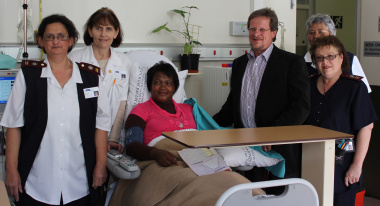 (From left) Maureen Ruiters, Dr Marinda Smit, Elizabeth Dantile (patient), Minister Theuns Botha, Claire Petersen and Lydia Smit.