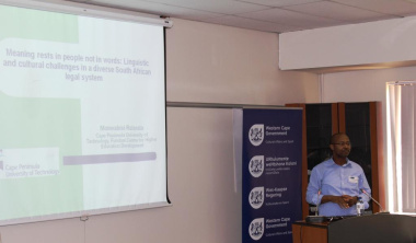 Professor Monwabisi Ralarala during his presentation on linguistic and cultural challenges in the South African legal system.