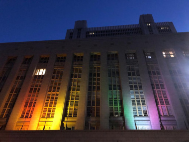 The Western Cape Legislature is lit up in rainbow colours