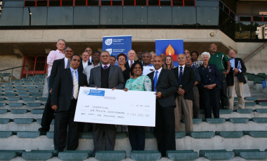 Representatives from the federations and dignitaries at the cheque handover ceremony.