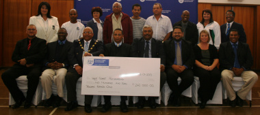 Representatives of sport federations and dignitaries at the cheque handover ceremony.