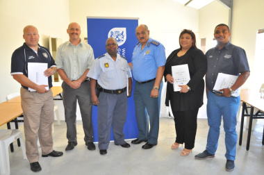 Rudi Fraser (Overstrand Municipality), Hector Eliott, Captain Dawie Julies (SAPS Overberg Cluster), Kenny Africa, Myllison Saptou (Cape Agulhas Municipality) and Saul Jacobs (Theewaterskloof Municipality).