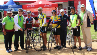 Saldanha Bay Municipality Council with the medallists of the cycling event