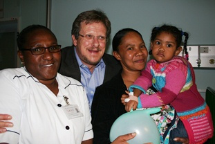 Western Cape Health Minister Theuns Botha greets the staff that took part in the Saturday Surgeries initiative and the patients and parents who benefitted