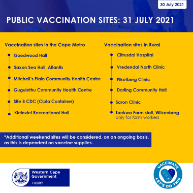 Saturday vaccination sites 31 July 2021 