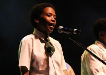 Sisipho Ntese from the Langa School's Music Project serenading the crowd