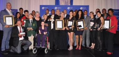 Some of the 2017 Western Cape Sport Awards winners with Minister Anroux Marais and DCAS HOD Walters