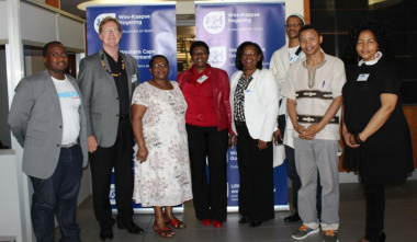 Speakers at the Xhosa Colloquium with DCAS staff. From left Unathi Kondile, Quintus van der Merwe, Thembeka Sineke, Zimkitha Jikwana, Jane Moleleki, Xolisa Tshongolo, Chris Dewu and Beaulla Stofile.