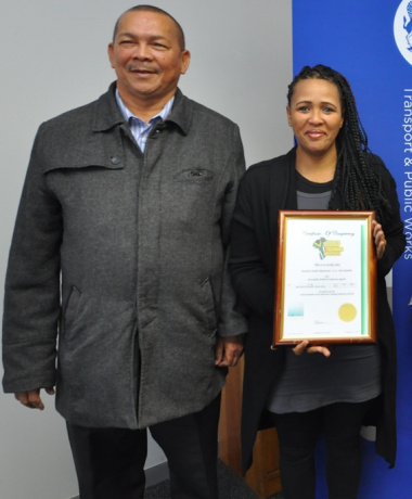 Stanley Amsterdam (Treasurer of SANTACO Western Cape) with Jacqueline Rhamatoola.