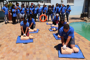 The group partakes in practical Cardio Pulmonary Resuscitation (CPR) at the Groot Drakenstein Cultural Facility