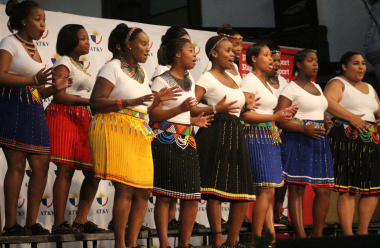 The Igugu le kapa female choir of Gugelethu performs their traditional vocal piece.