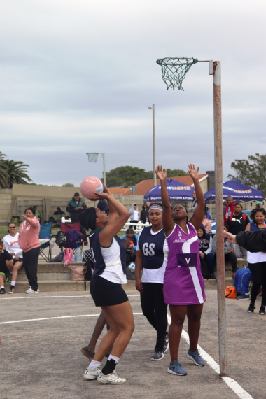 The ladies on the netball courts did not shy away from giving it their all.