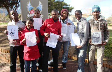 The participants with their artwork that was displayed at the Breyten Breytenbach Boekefees/Literary Festival.