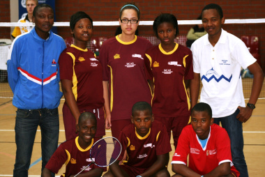 The players from the Gugulethu Badminton Club and their loan player from the Eastern Cape, Ethel Potgieter, at the championships on Thursday.