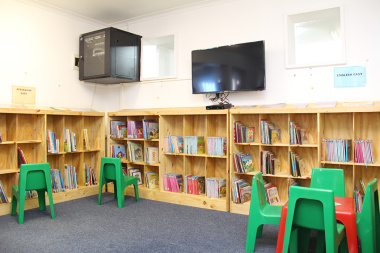 The upgraded Eluxolweni Library boosts English, Afrikaans and isiXhosa books; a computer section and a flatscreen TV and DVD player.