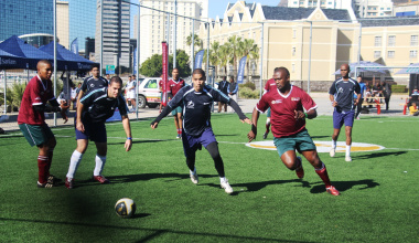 The Western Cape Government soccer 5s team in action against Sanlam.