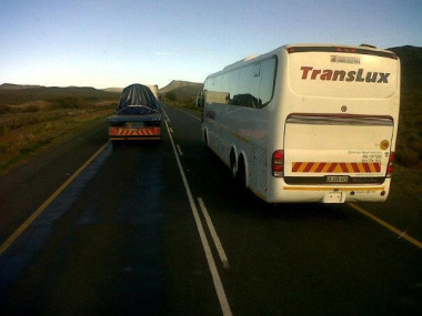 A Translux bus was photographed by a member of the public while allegedly illegally overtaking across a solid line.