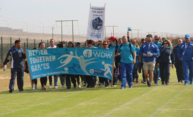 Western Cape Department of Health staff start their march around the field at the beginning of the day’s events in Saldanha