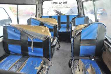 Worn-out seats on a minibus taxi.