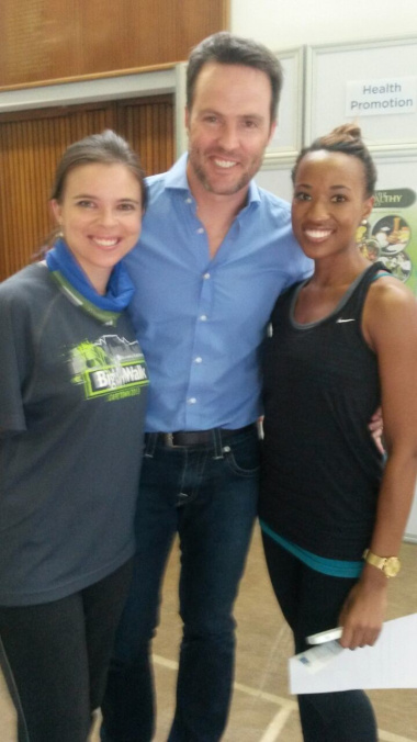Dr Michael Mol (middle) adding the wow factor at the launch of the Western Cape on Wellness (WoW!) pilot initiative today which focuses on the prevention of diseases. With him is Tharine van Zyl (dietician) and Celeste Zeeman (physiotherapist).